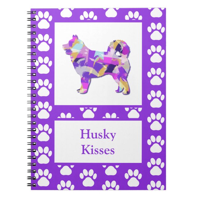 Carnet Chien sibérien Husky Silhouette Paw Purple PY&B (Devant)