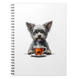 Carnet Chien Vintage tenant une tasse de thé avec des lun
