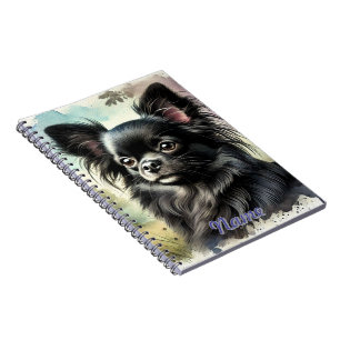 Carnet Chihuahua noir à long haïre en aquarelle