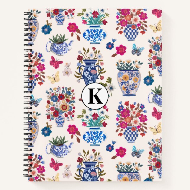 Carnet Chinoiserie Floral Monogram Notebook Planner (Devant)