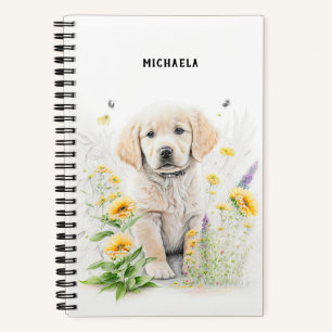 Carnet Chiot Golden Retriever Florales Monogramme Nom