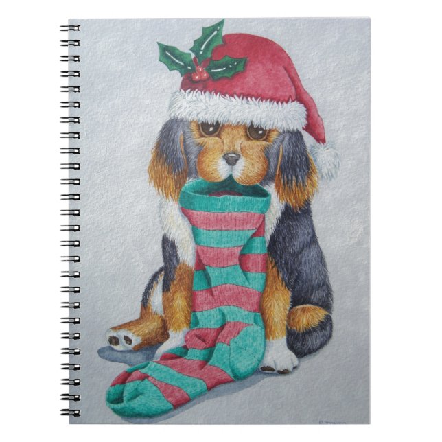 Carnet chiot noir et brun mignon vêtu pour noël (Devant)