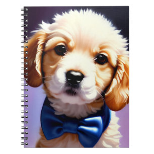Carnet Chiot souple adorable avec jolie Cravate de Bow bl