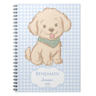 Carnet Chiots Maltais yorkshire à carreaux bleus personna