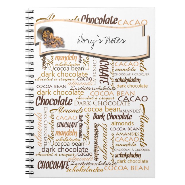 Carnet Chocolat texte personnalisé Typographie multilingu (Devant)
