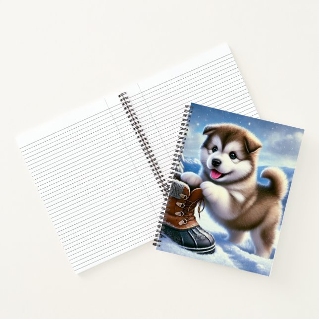 Carnet Chou Husky Jouer dans le paysage hivernal enneigé (Intérieur)
