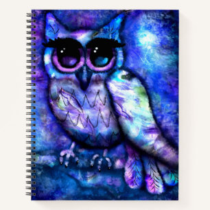 Carnet Chouette Abstraite Whimsical Big Eyed Bleu pourpre