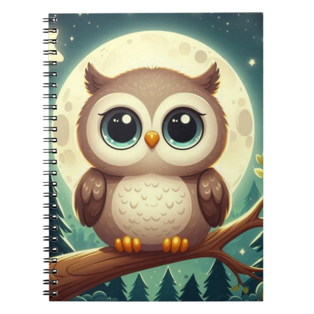 Carnet Chouette bébé la nuit avec lune (Devant)