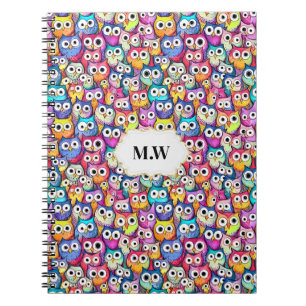 Carnet Chouette fait face à un monogramme motif d'oiseaux