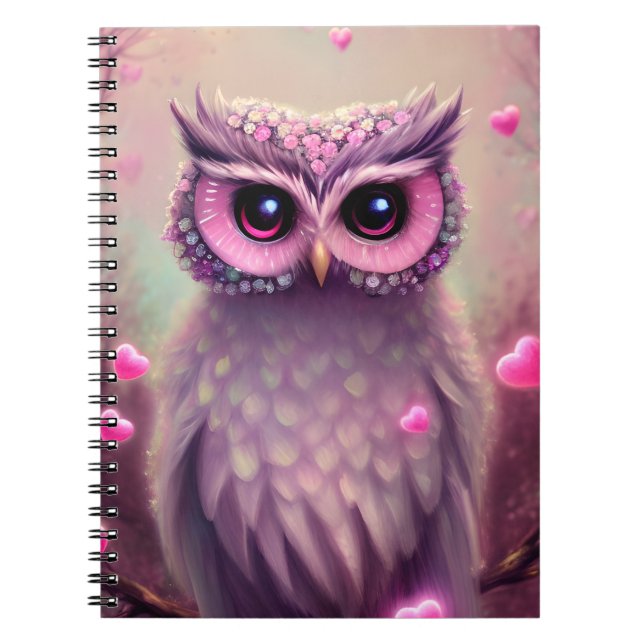 Carnet Chouette Kawaii Imaginaire rose (Devant)