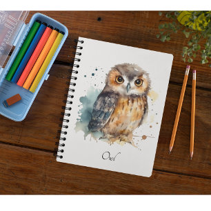 Carnet Chouette mignonne en aquarelle, personnalisable