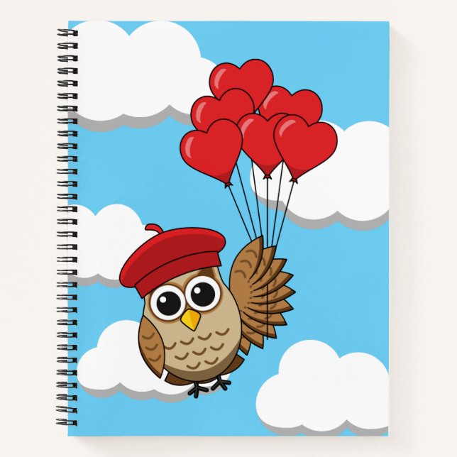 Carnet Chouette Mignonne Volant avec des Ballons en Forme (Devant)