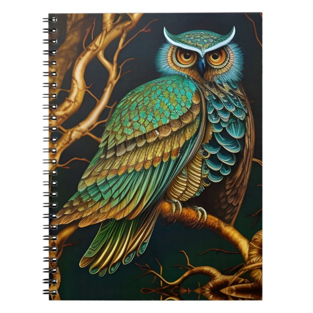 Carnet Chouette Turquoise et Or (Devant)