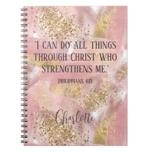 Carnet Christian Modern Girly Pink Gold Glitter Artsy