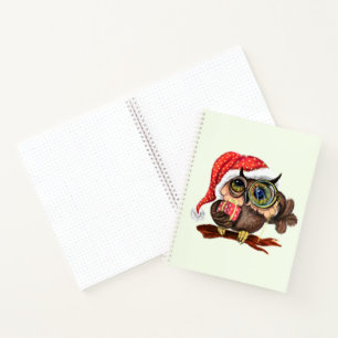 Carnet Christmas Notebook Gift Baby Owl In Hat and Gift