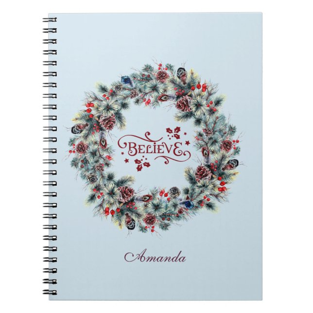 Carnet Christmas Wreath CROIRE Typographie monogramme (Devant)