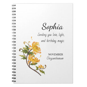 Carnet Chrysanthème de Novembre Anniversaire Personnalisé