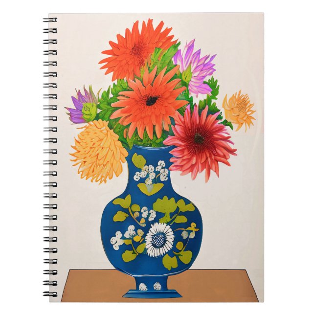 Carnet Chrysanthèmes dans un vase chinois bleu (Devant)