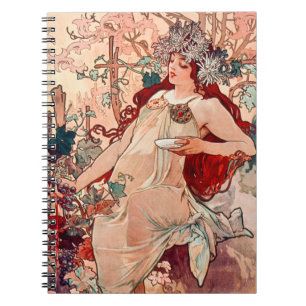 Carnet Chute Art Nouveau vintage par Alfons Mucha