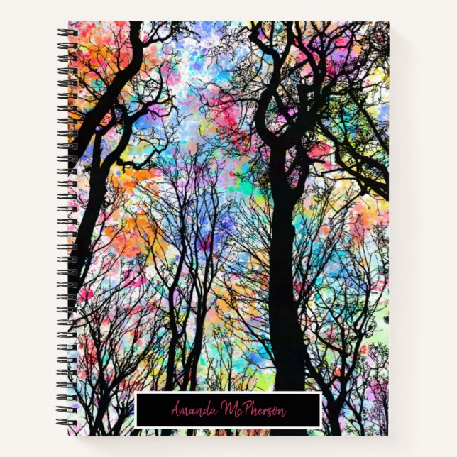 Carnet Ciel arc-en-ciel personnalisé avec arbres silhouet (Devant)