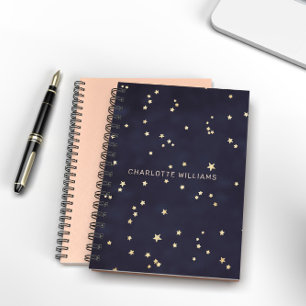 Carnet Ciel Nocturne Et Étoiles Dorées Monogramme Minimal