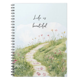 Carnet Cieux Bleus Chemin d'Herbe Fleurs Roses