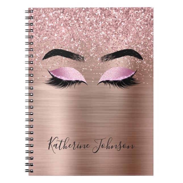 Carnet Cils Glam Rose Gold Glitter Beauté Monogramme (Devant)