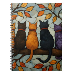 Carnet Cinq chats sur une branche d'arbre de style vitrai