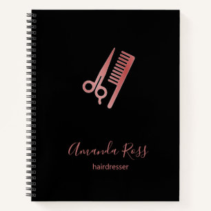 Carnet Ciseaux en or rose et peigne noir