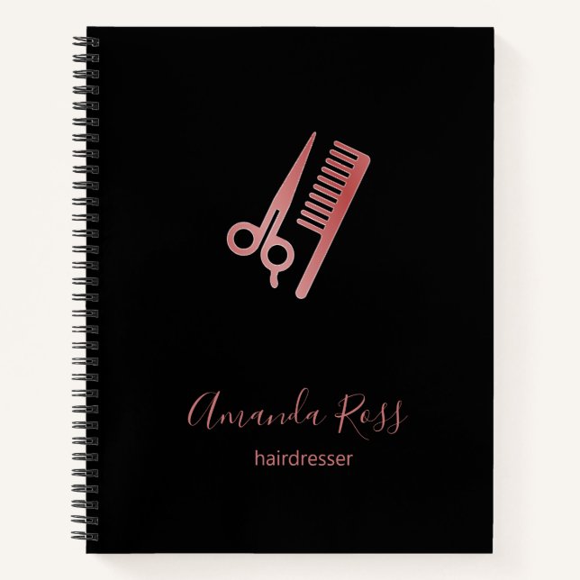 Carnet Ciseaux en or rose et peigne noir (Devant)