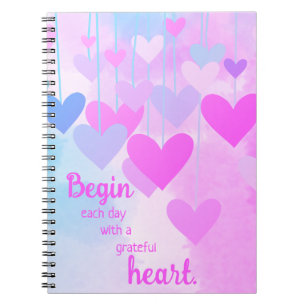 Carnet Citation de gratitude Coeur rose pourpre bleu Grat