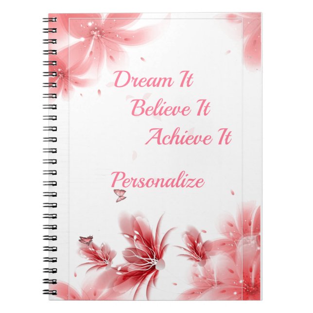 Carnet Citation d'inspiration florale rose élégante perso (Devant)