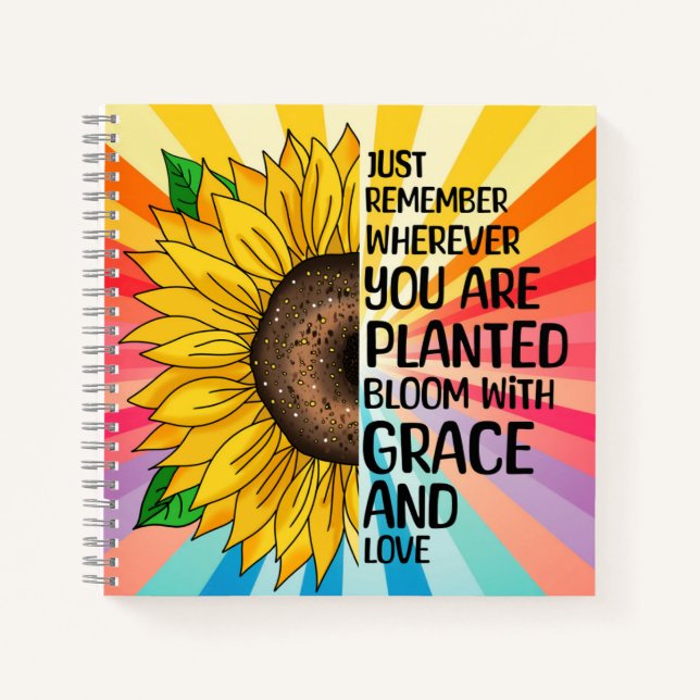 Carnet Citation et tournesol tiré à la main (Devant)