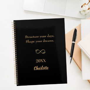 Carnet Citation inspirante en or noir