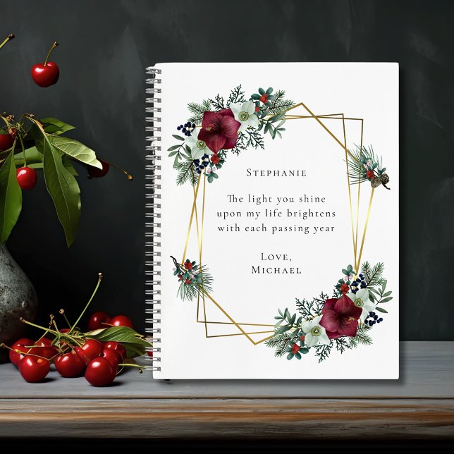 Carnet Citation romantique Bourgogne Noël Floral (Romantic Quote Burgundy Christmas Floral Personalized Notebook)