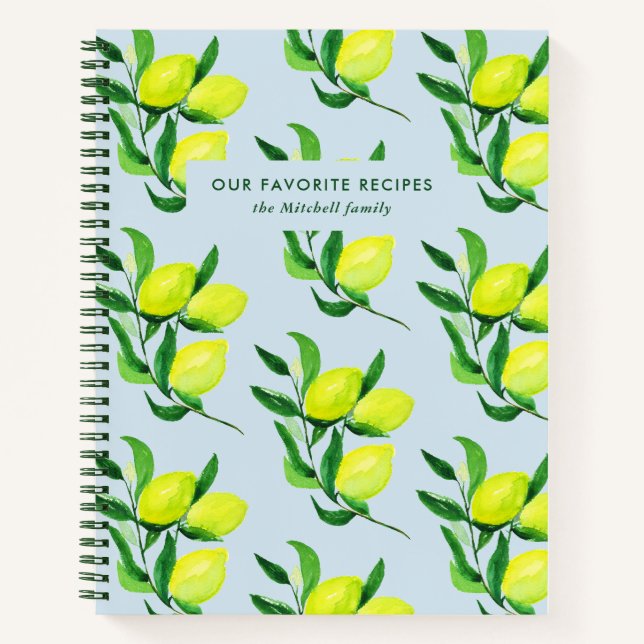Carnet Citrons et Feuilles | Recettes de famille bleu cla (Devant)
