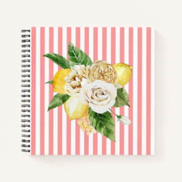 Carnet Citrons et roses à rayures roses