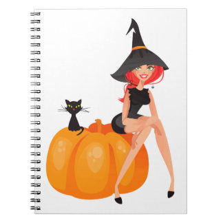 Carnet Citrouille de la sorcière d'Halloween et chat noir