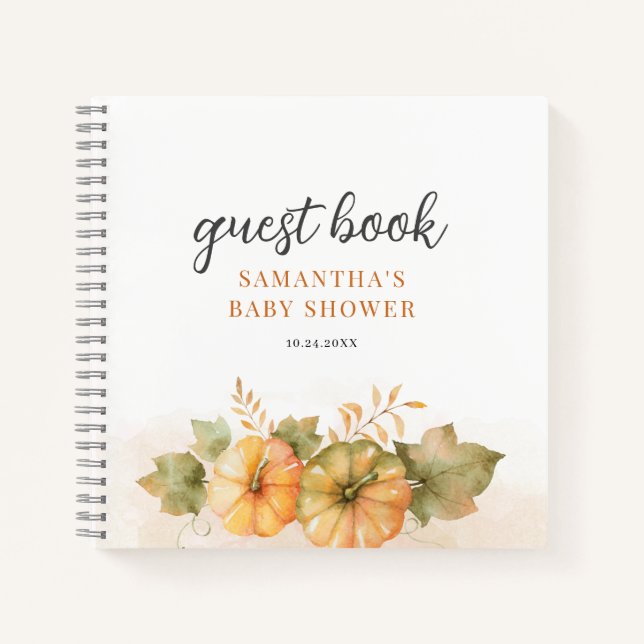 Carnet Citrouille rouille Feuille Baby shower d'invité (Devant)
