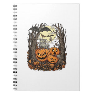 Carnet Citrouilles d'Halloween Chat Gris Chauve-Souris Pl