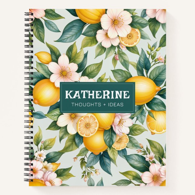 Carnet Citrus floral citron idées de nom personnalisées (Devant)