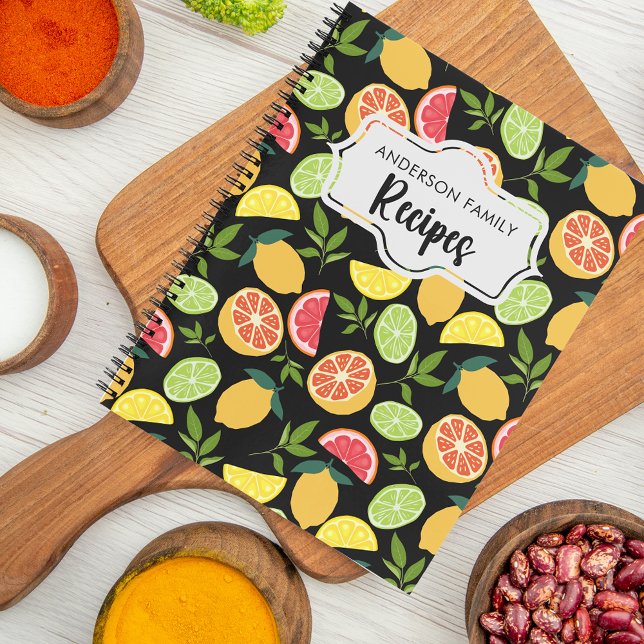 Carnet Citrus noir Citron orange Motif Recettes de la fam (Créateur téléchargé)