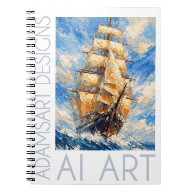 Carnet Classic Tall Ship at Sea – Impasto Nautical Art (Devant)