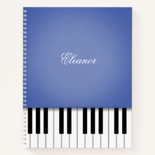 Carnet Clavier de musique de piano bleu personnalisé