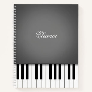 Carnet Clavier de musique de piano gris personnalisé