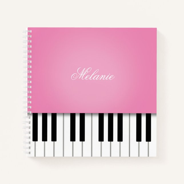 Carnet Clavier de musique de piano rose personnalisé (Devant)