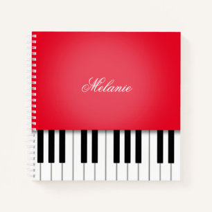 Carnet Clavier de musique de piano rouge vif personnalisé
