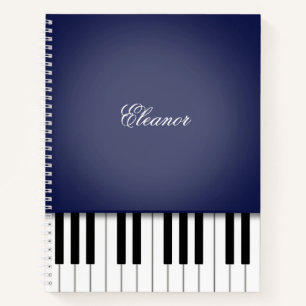 Carnet Clavier de musique piano bleu nuit personnalisé