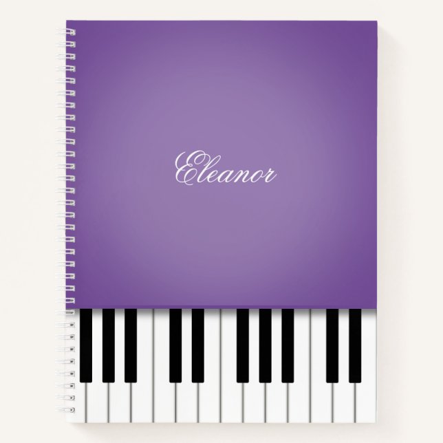 Carnet Clavier de musique piano violet personnalisé (Devant)