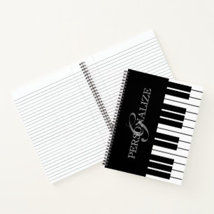 Carnet Clés de piano noir et blanc nom personnalisé mon